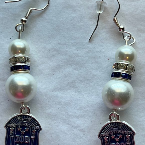 Zeta Phi Beta Pearl Shield Earrings - Picture 7 of 8